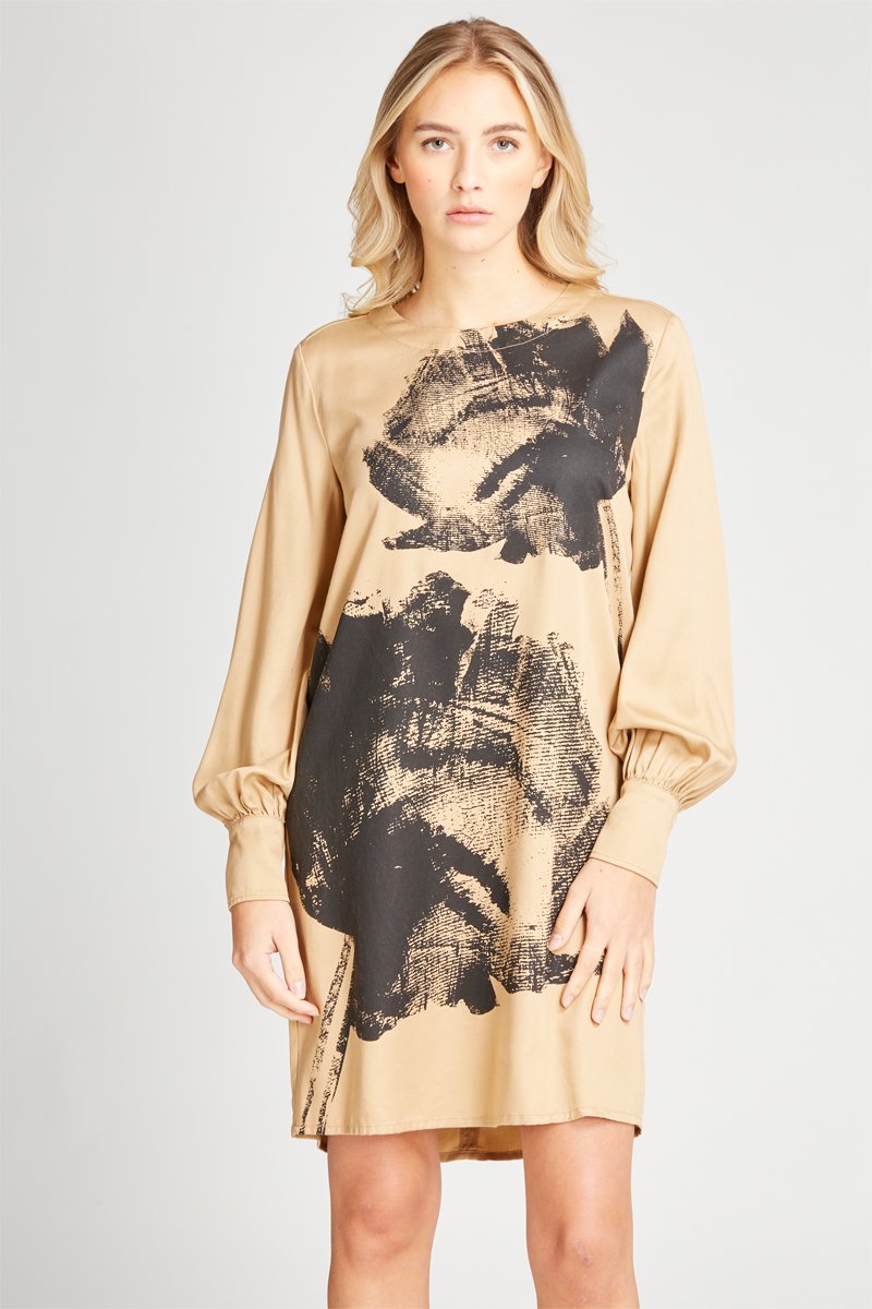 Robe droite Beige et noir