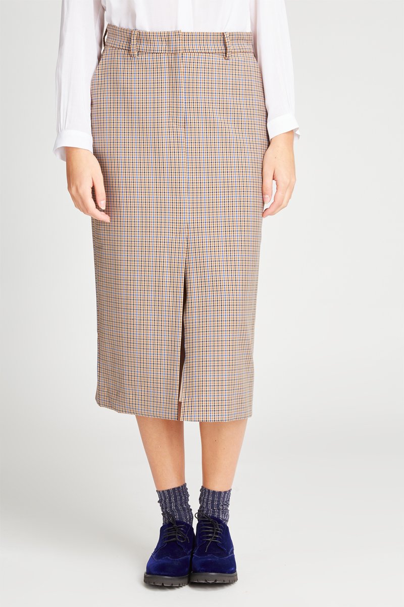 Jupe midi taille haute Camel