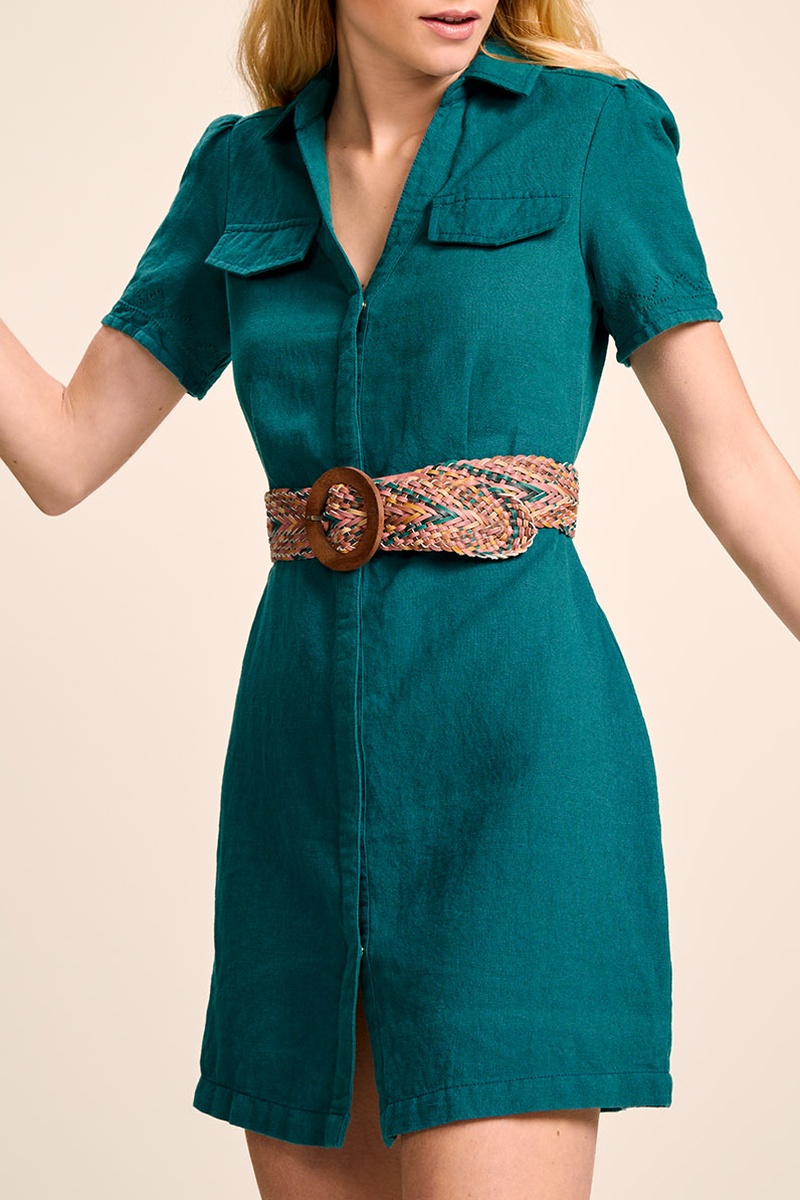 Robe chemise en lin Vert - One Step