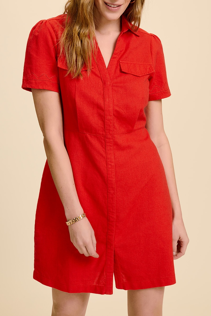 Robe chemise en lin Rouge - One Step