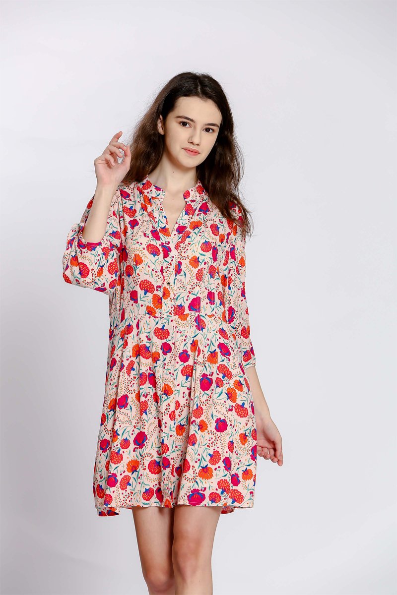 Robe chemise - Blanc et rouge