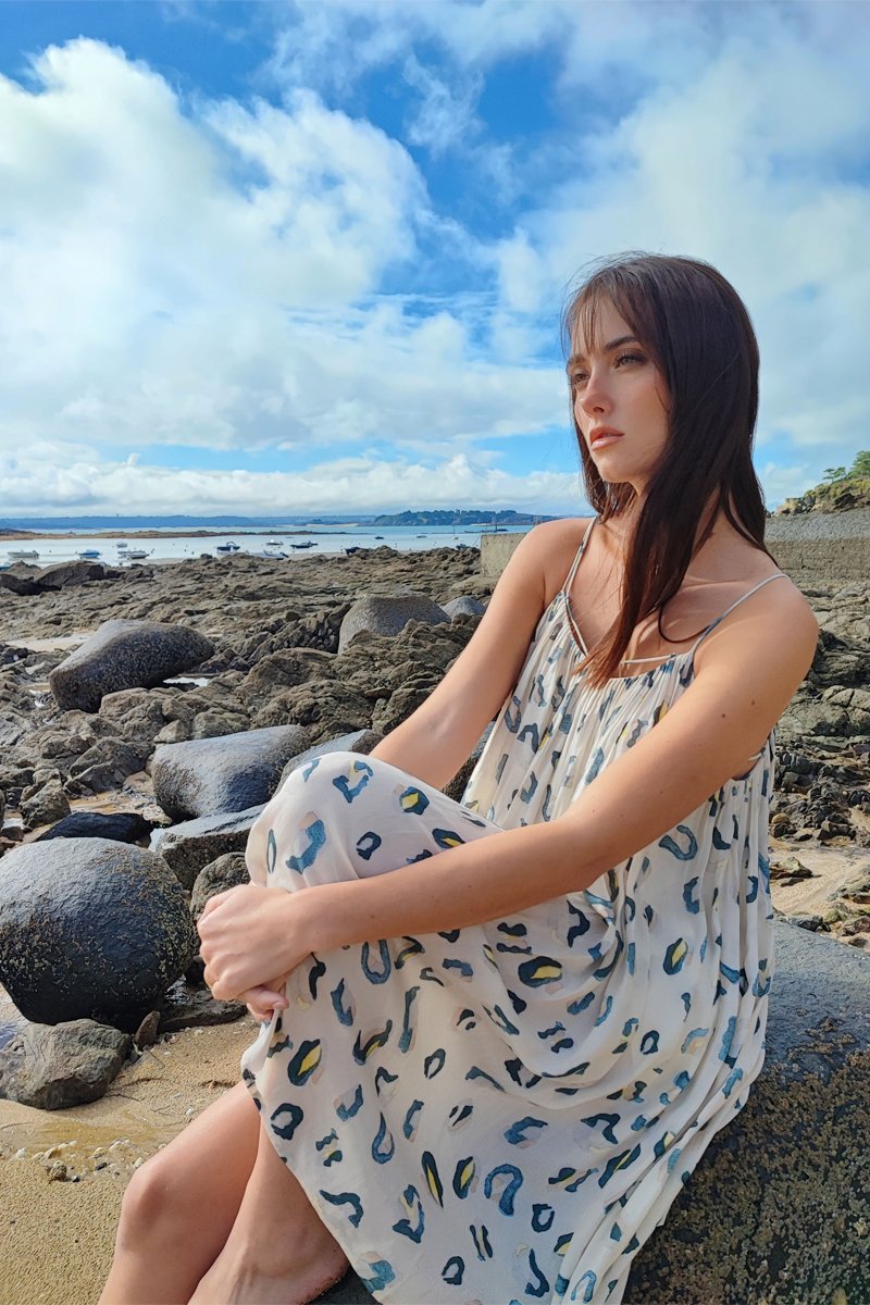 Robe - Beige et vert