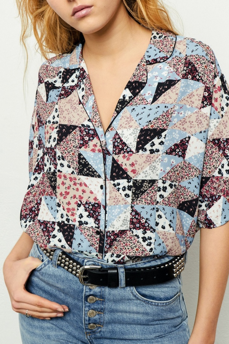 Chemisier Bleu clair et écru