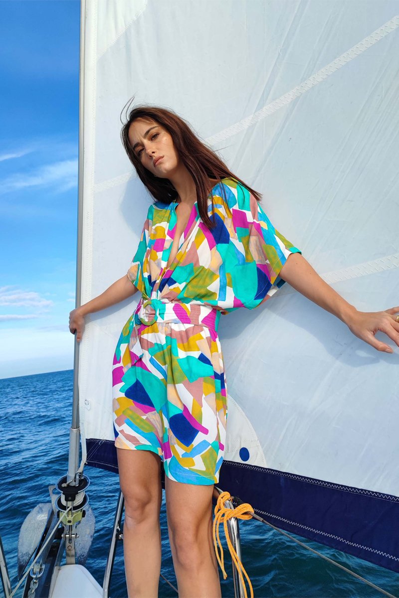 Robe portefeuille - Vert et rose