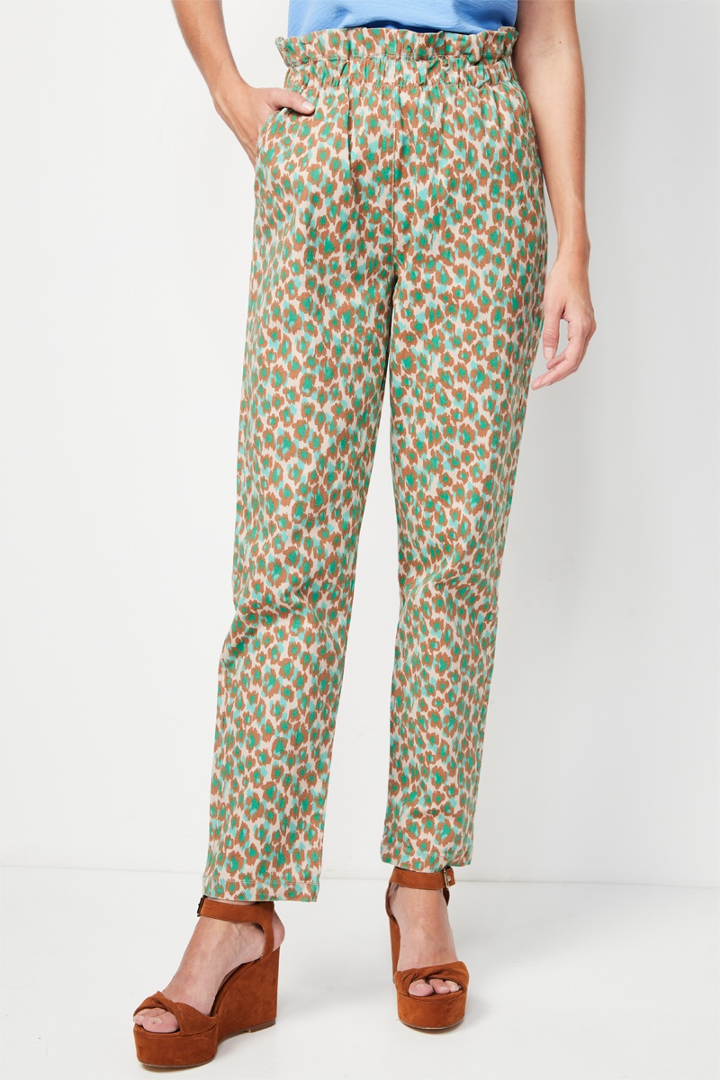 Pantalon casual taille haute Rose pâle et vert émeraude