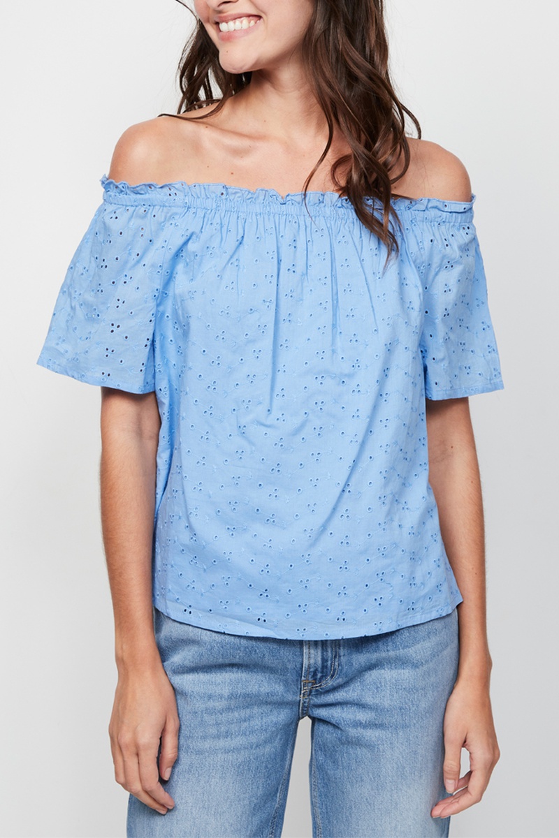 Top en broderie anglaise Bleu marine
