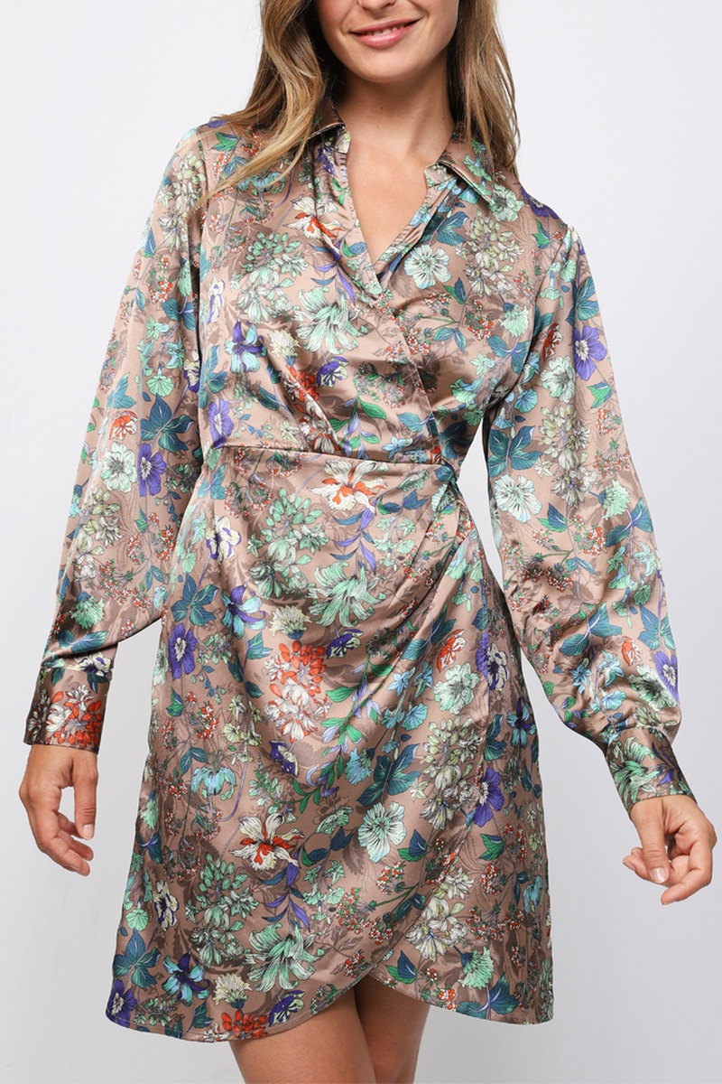 Robe portefeuille Rose poudré et vert