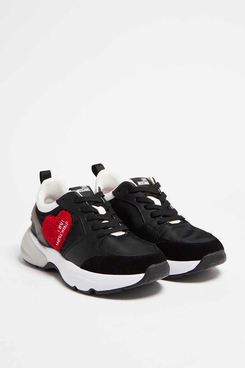 Sneakers plateformes en cuir - Noir et rouge