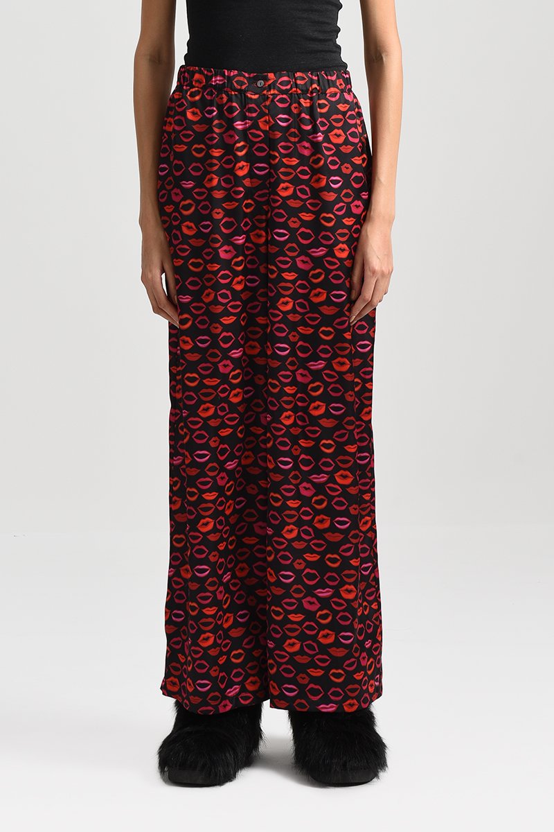 Pantalon wide legs taille haute Noir et corail - Molly Bracken