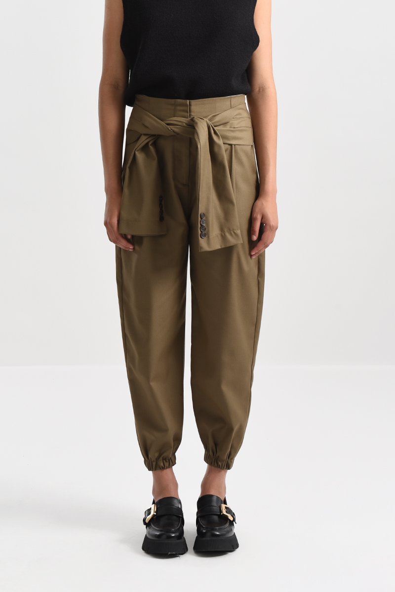 Pantalon carotte7/8 taille haute Kaki - Lili Sidonio