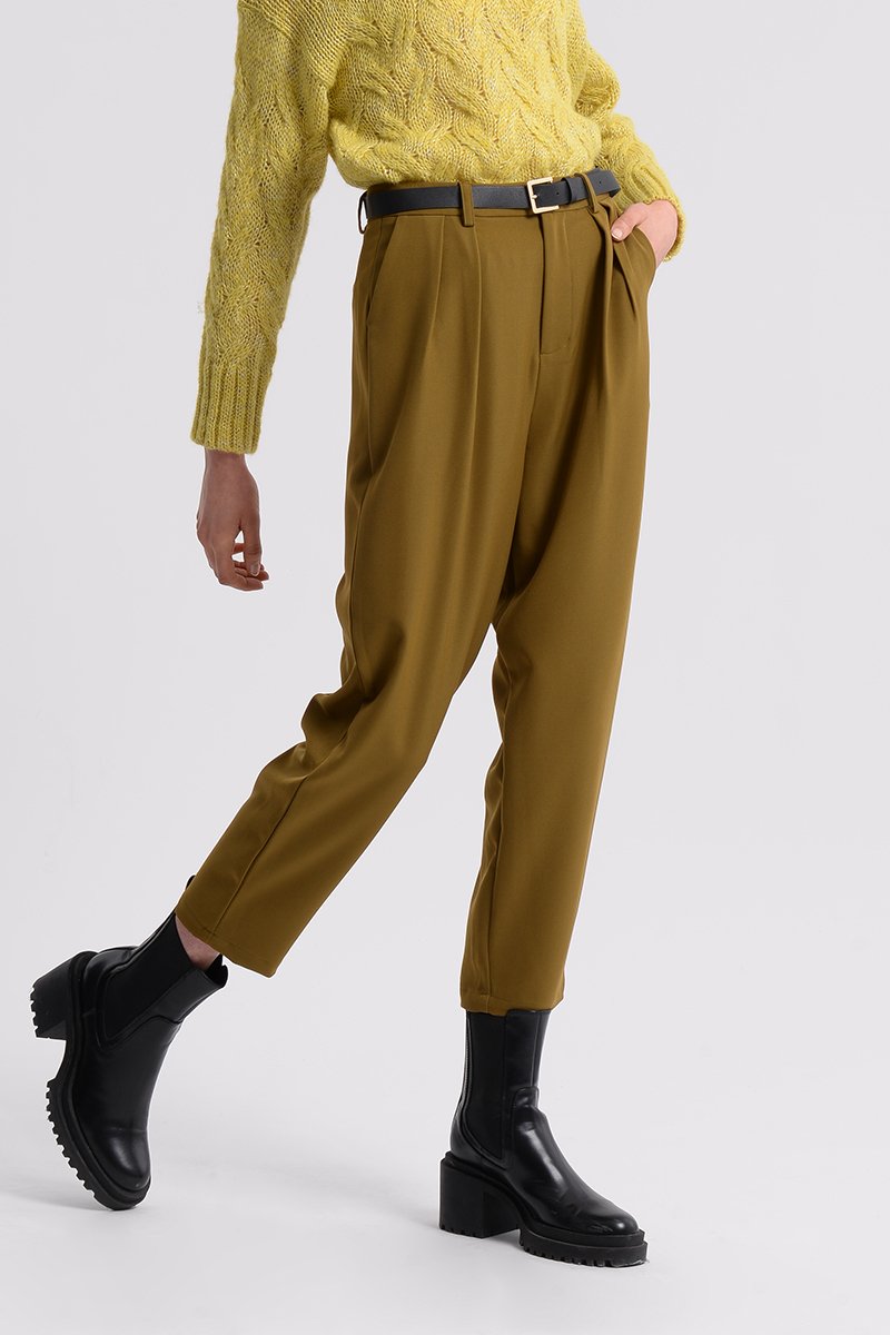 Pantalon carotte 7/8 taille haute Kaki - Molly Bracken