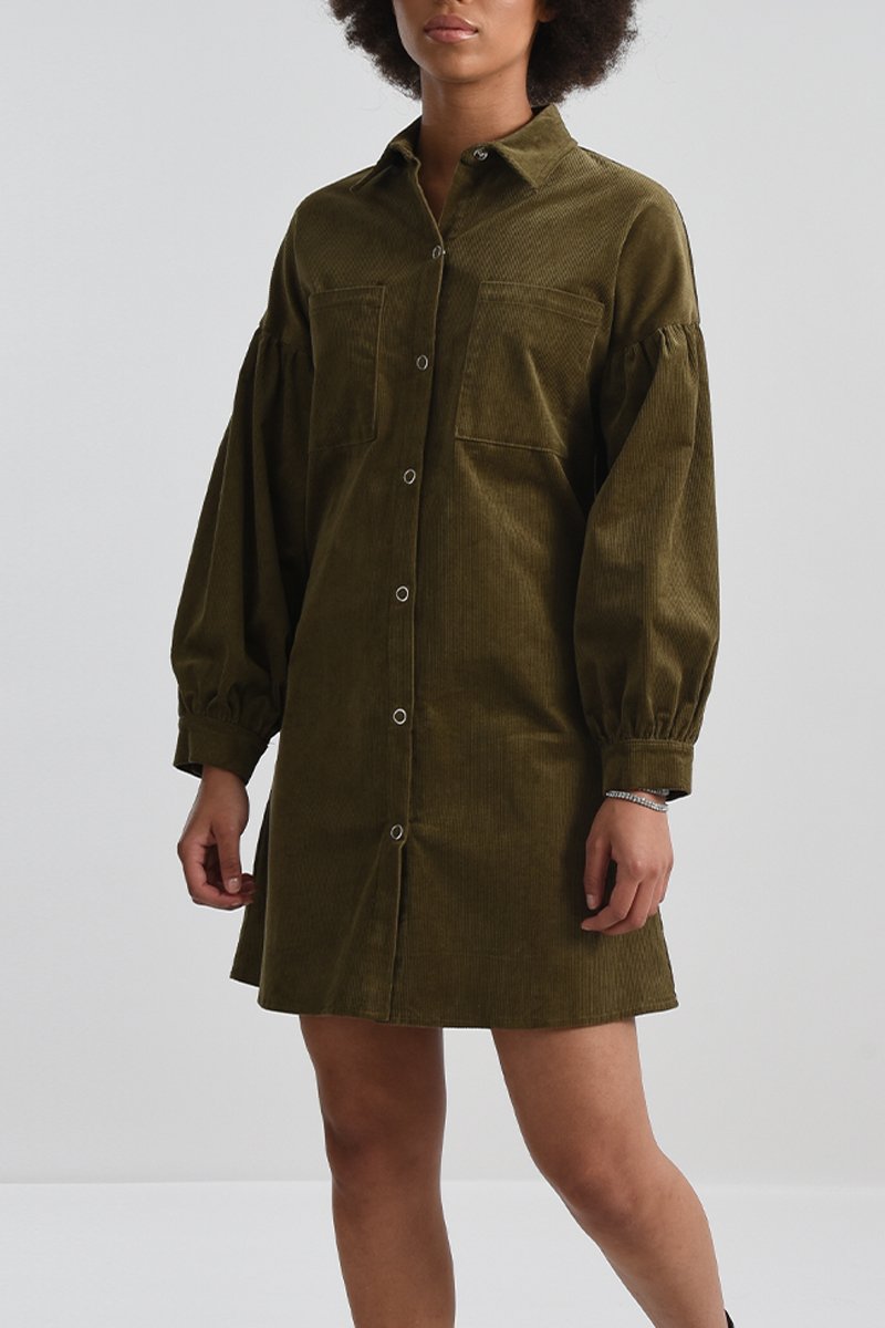 Robe chemise en velours Kaki - Lili Sidonio