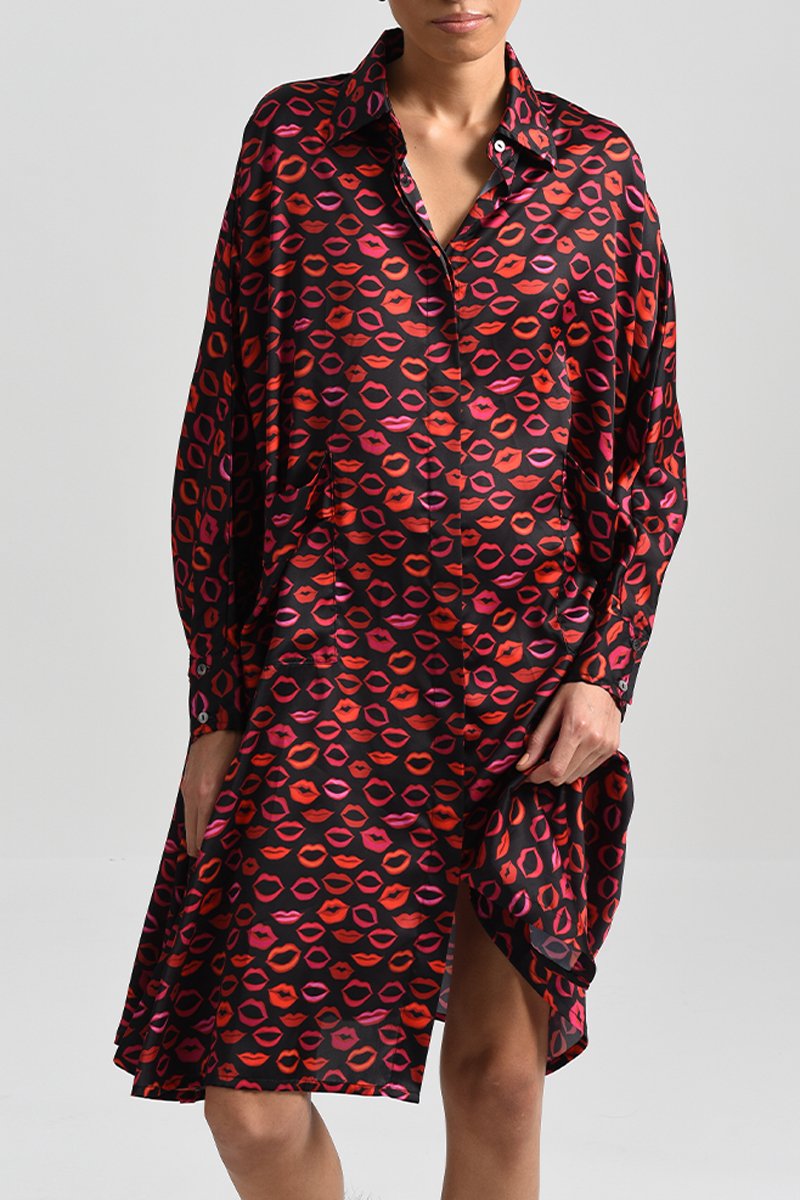 Robe chemise Noir et corail - Molly Bracken