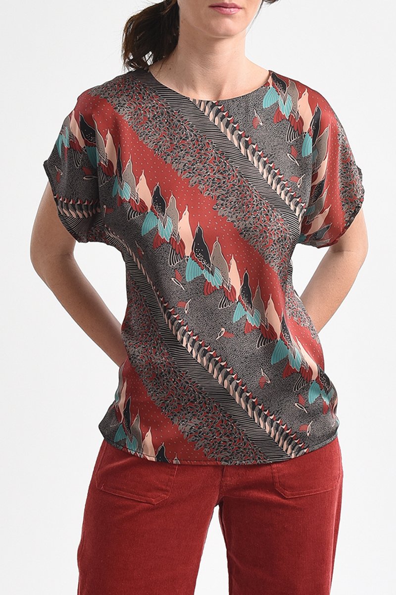 Blouse Rouge brique et turquoise - Molly Bracken