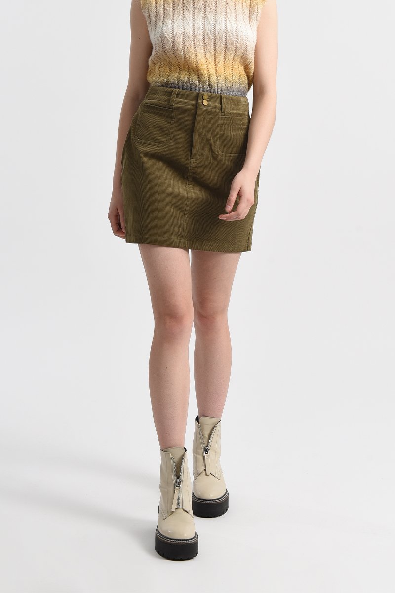 Jupe droite en velours taille haute Kaki - Lili Sidonio