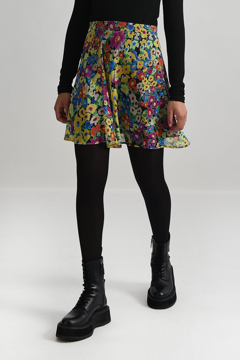 Jupe patineuse taille haute Jaune et fuchsia - Lili Sidonio