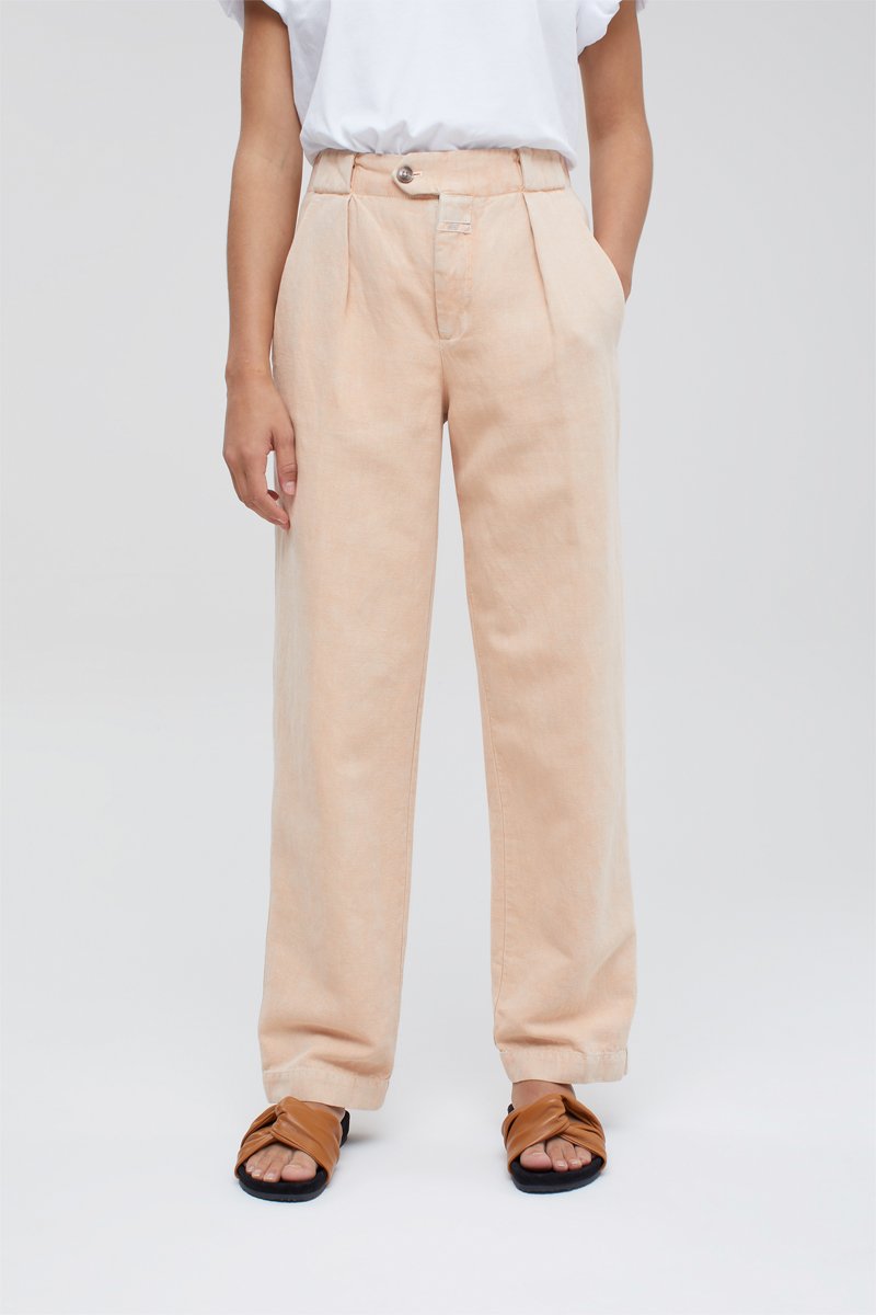 Pantalon relaxed en lin en coton biologique - Beige