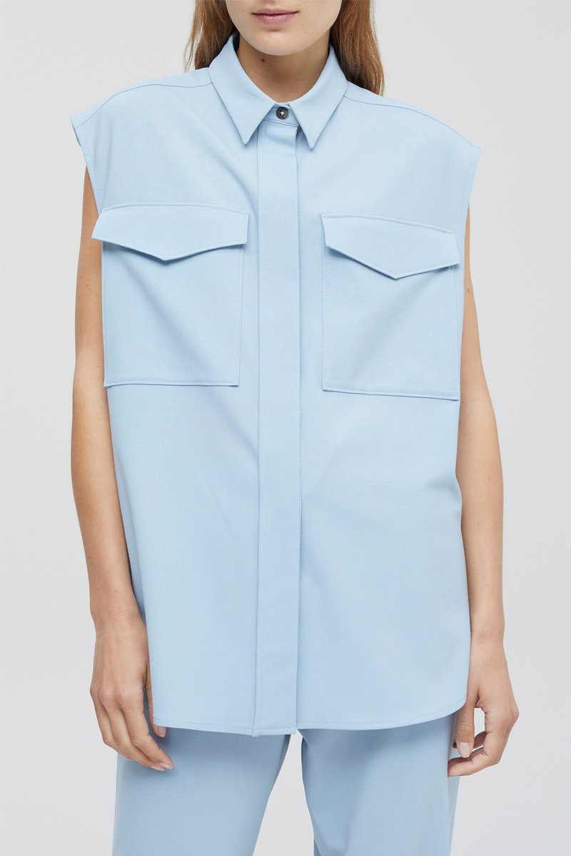 Chemisier en laine vierge - Bleu clair