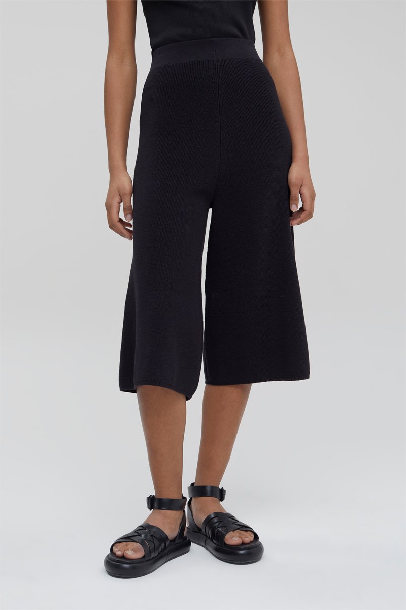 Jupe-culotte en lin et coton biologique taille haute - Noir