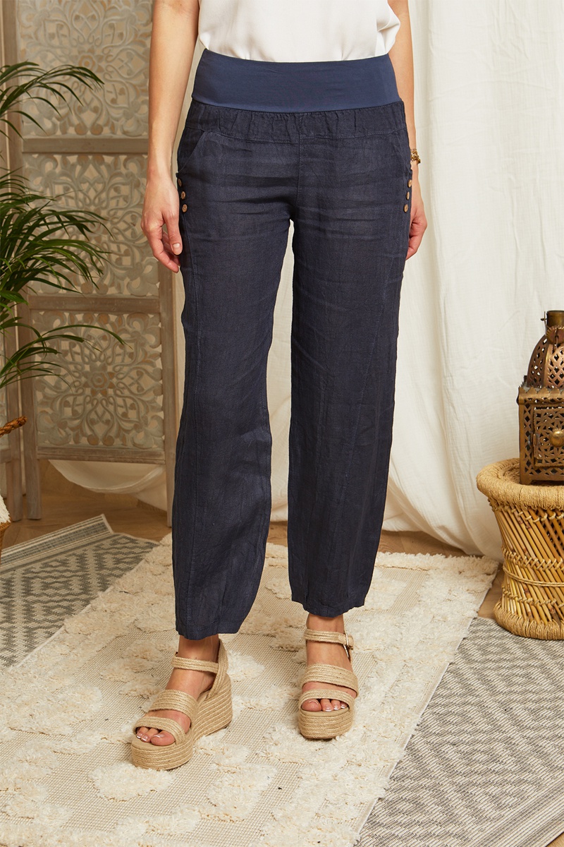 Pantalon 100% lin Bleu marine