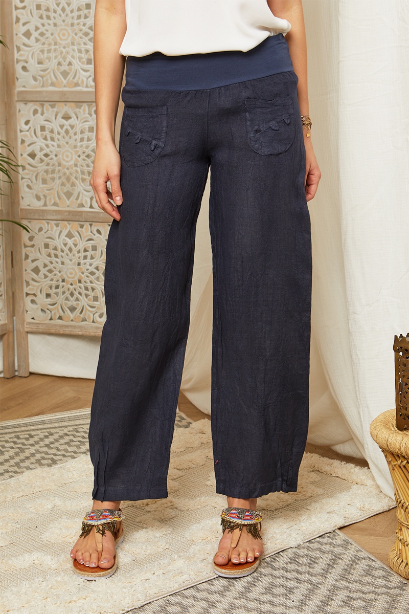 Pantalon 100% lin Bleu marine