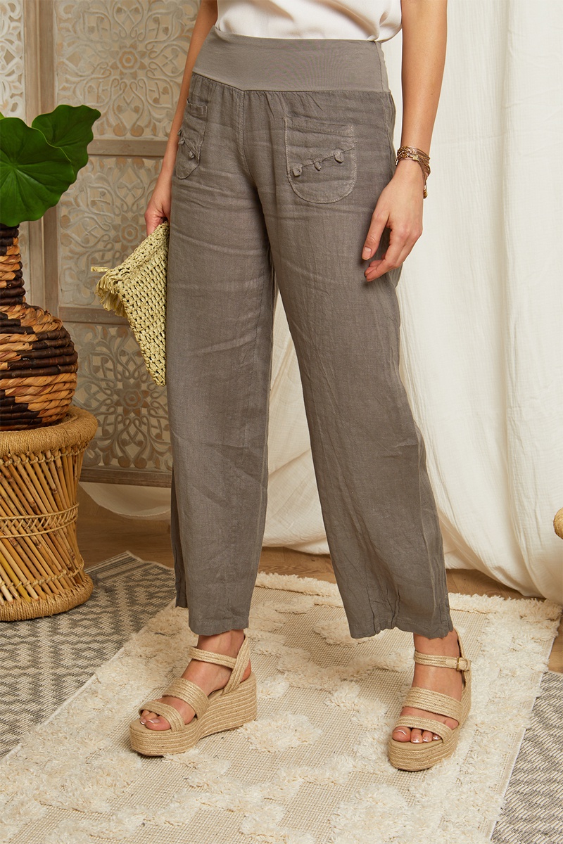 Pantalon 100% lin Taupe
