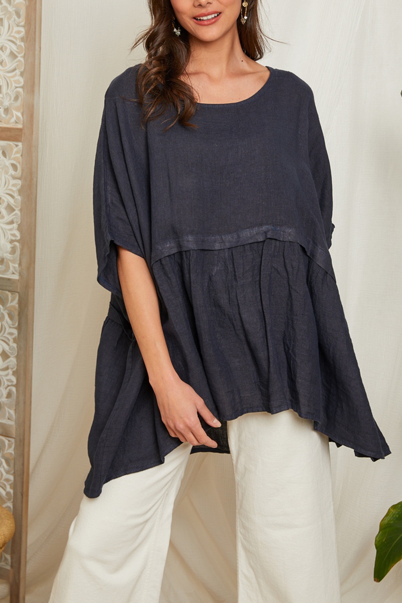 Blouse 100% lin Bleu marine