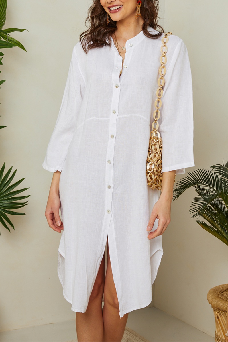 Robe chemise 100% lin Blanc