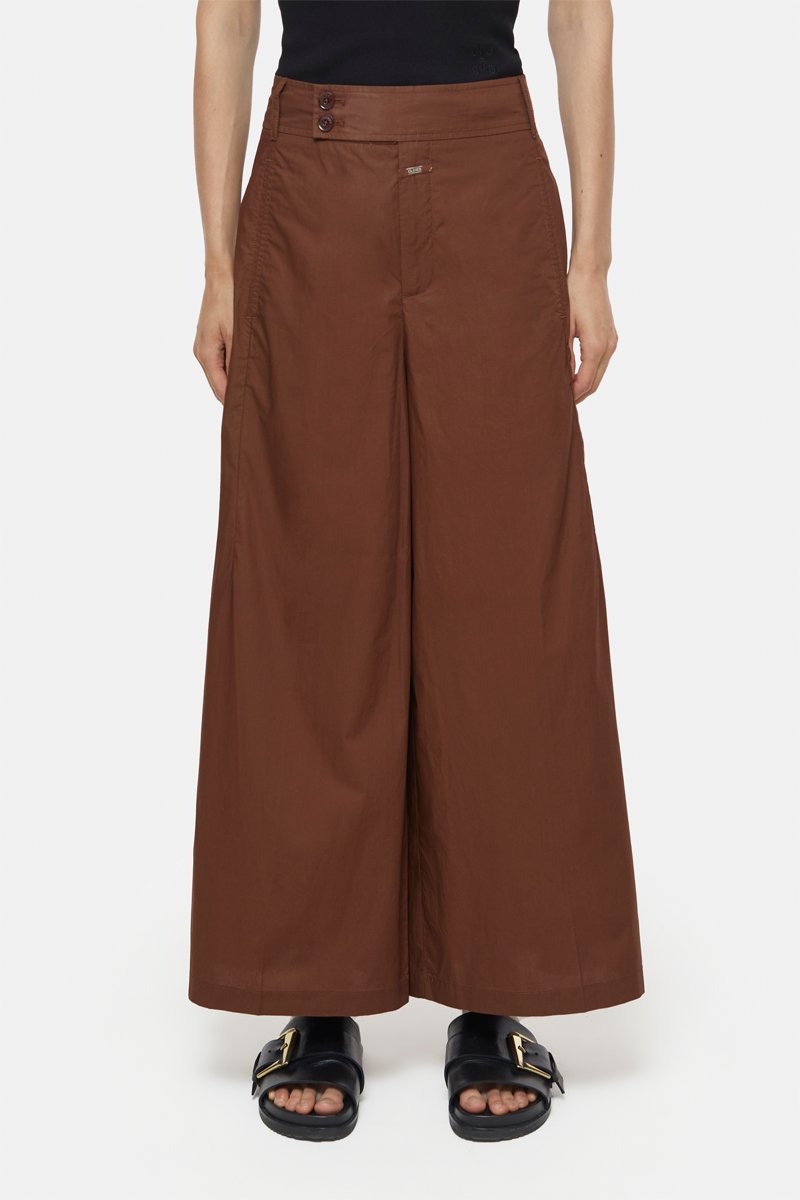 Pantalon wide legs en coton biologique - Marron