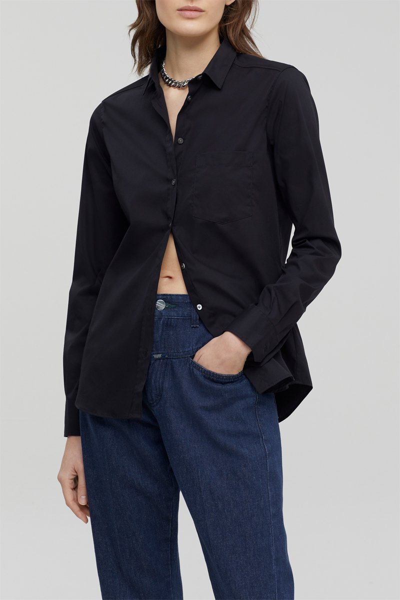 Chemisier slim en coton biologique - Noir