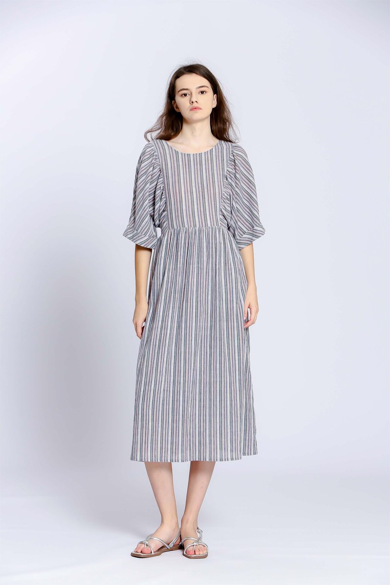 Robe midi en lin - Bleu