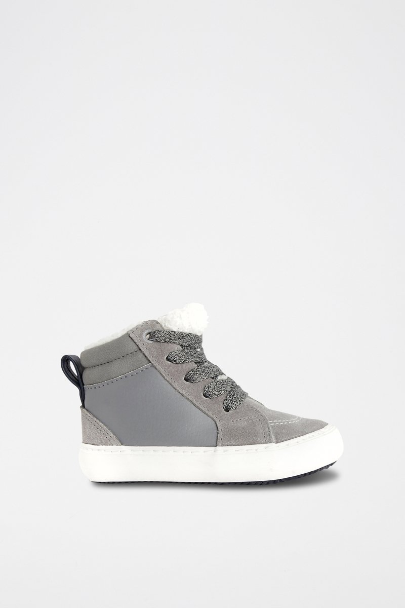 Baskets fourrées montantes en croûte de cuir - Gris - Obaïbi