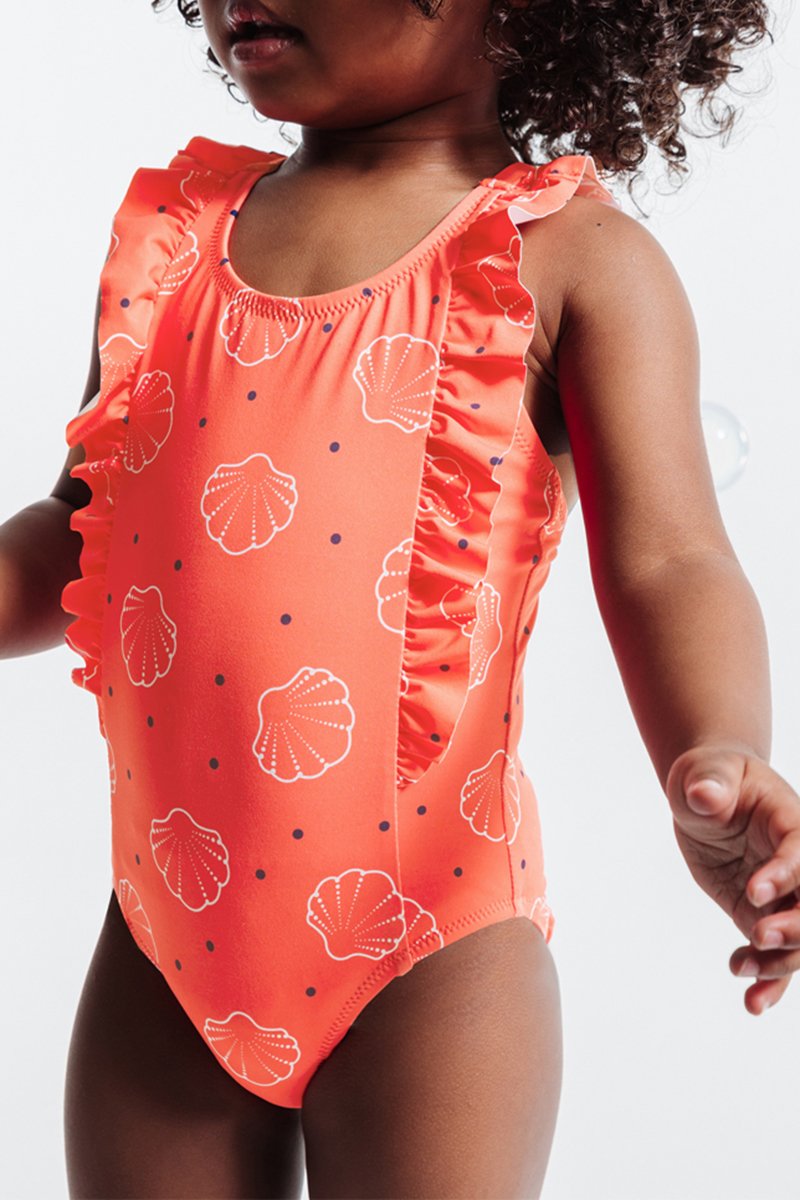 Maillot 1 pièce Corail et blanc