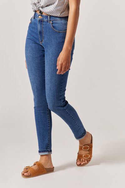Jean slim taille haute Bleu marine