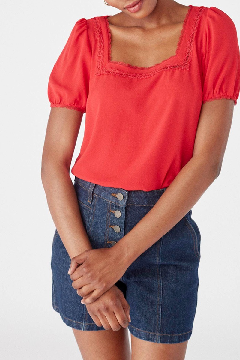 Top bi-matière Rouge