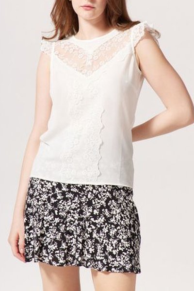 Top bi-matière Ecru