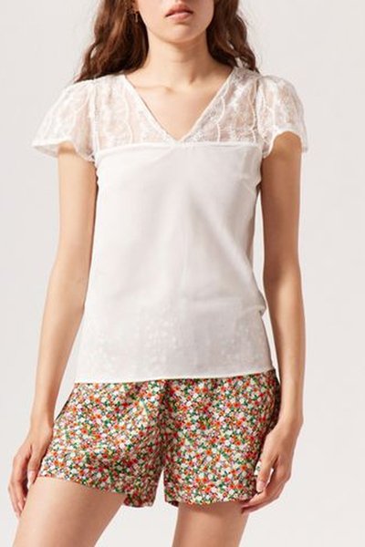 Top bi-matière Ecru