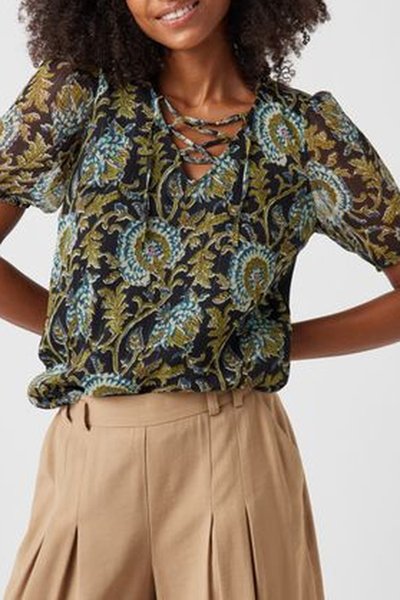 Top bi-matière Bleu marine et vert olive