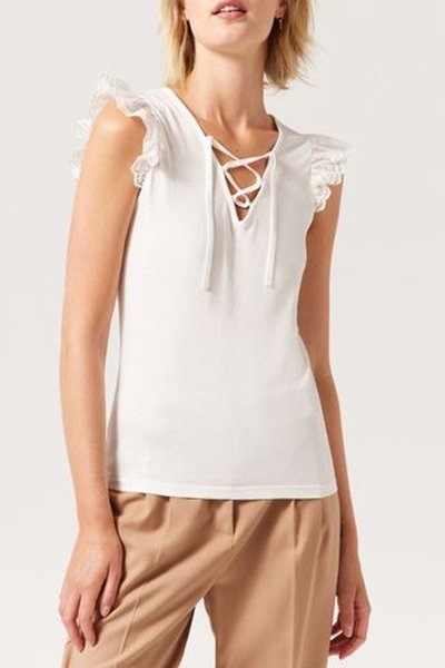 Top bi-matière Ecru