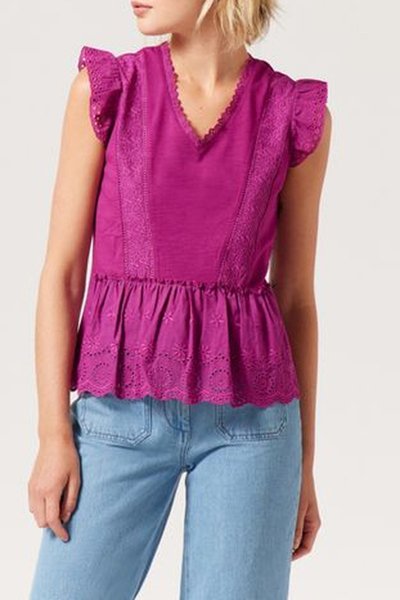 Top bi-matière Fuchsia