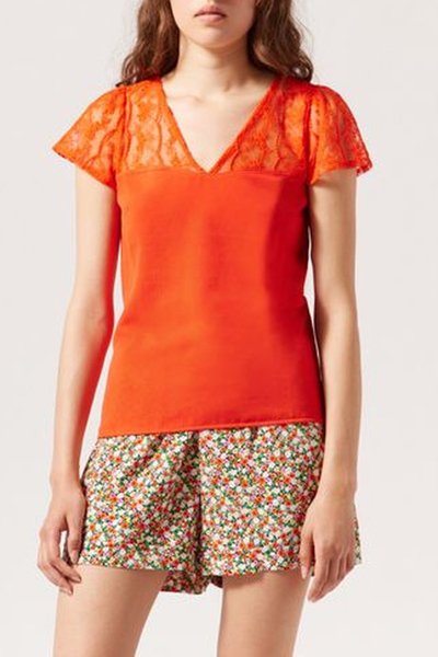 Top bi-matière Orange