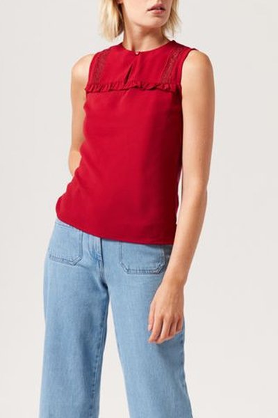 Top bi-matière Rouge