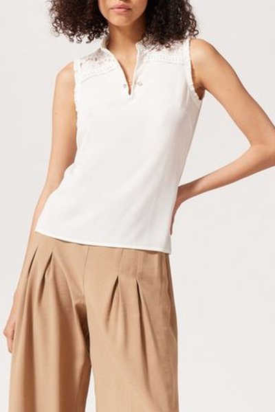 Top bi-matière Ecru