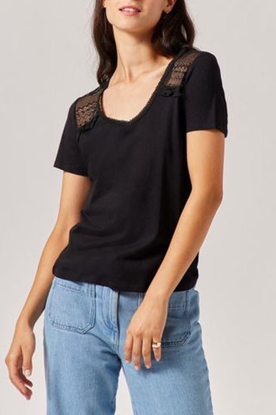 Top bi-matière Noir