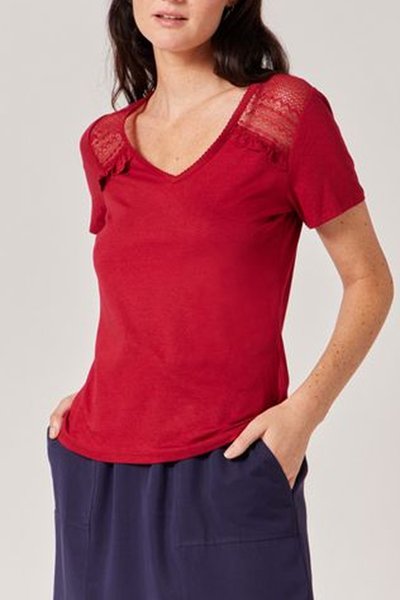 Top bi-matière Rouge