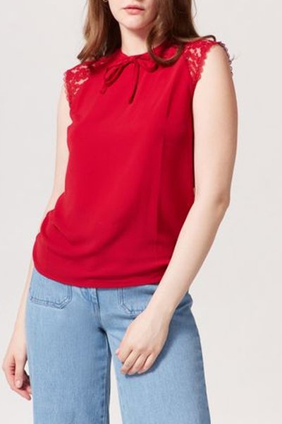 Top bi-matière Rouge