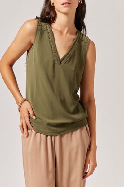 Top bi-matière Kaki