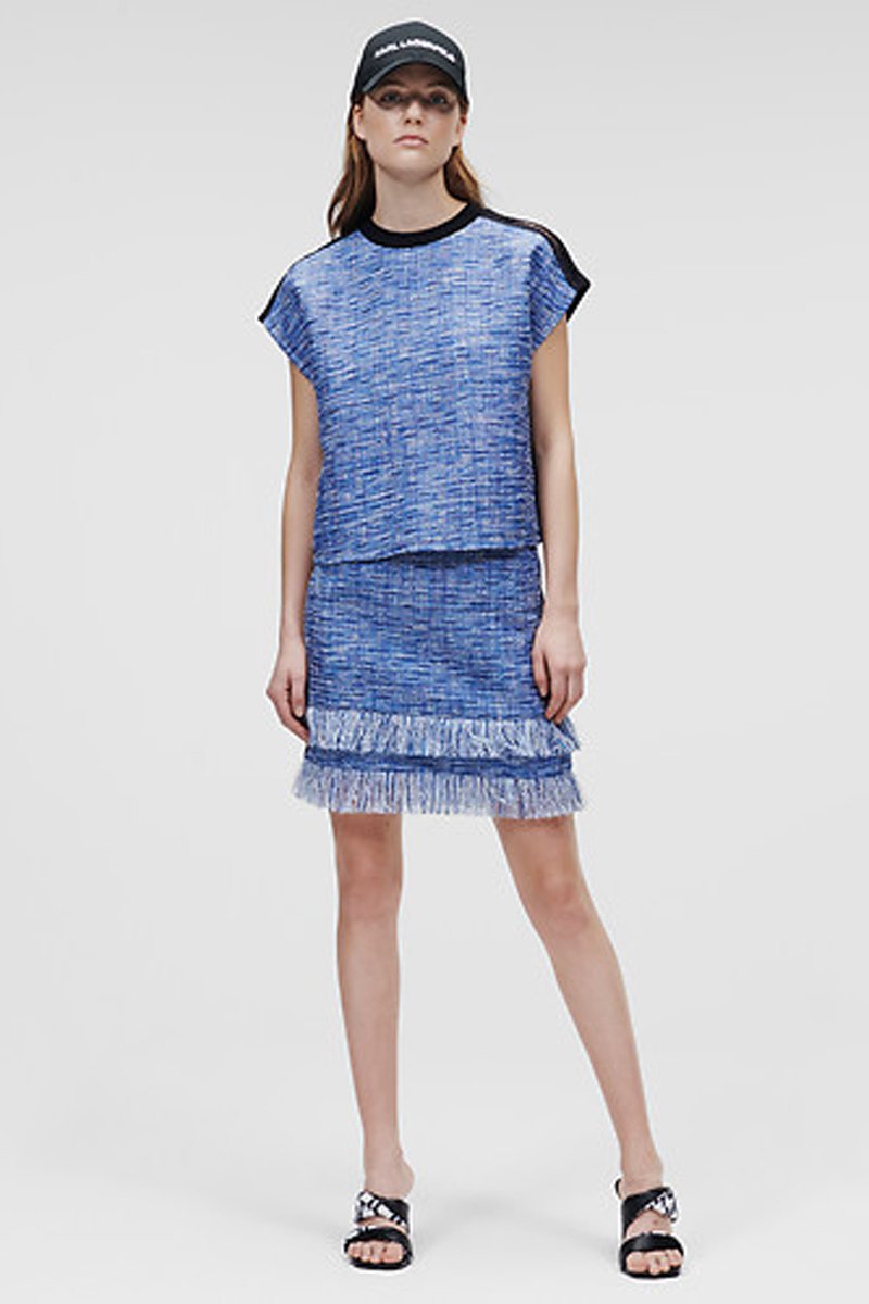 Top en coton biologique - Bleu cobalt et noir