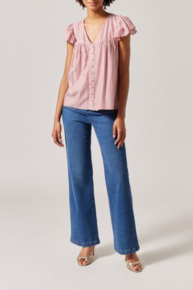 Chemisier Rouge et Ecru