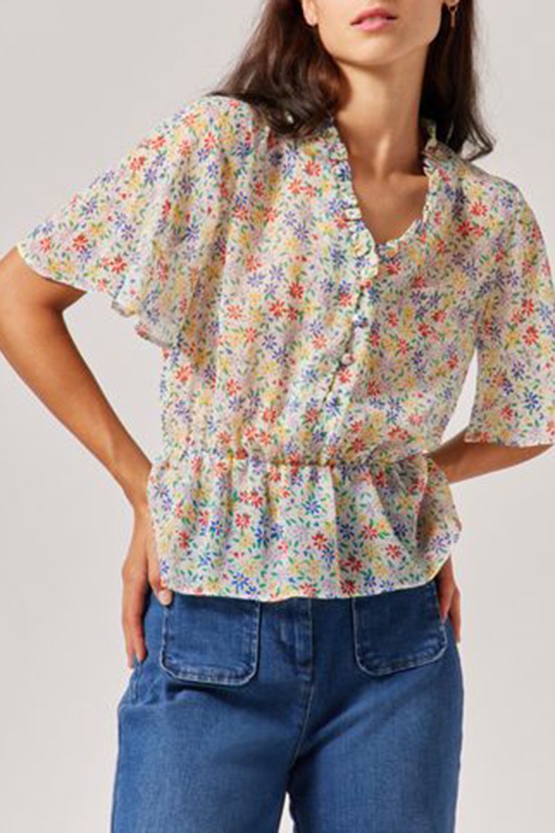 Blouse Ecru et mauve